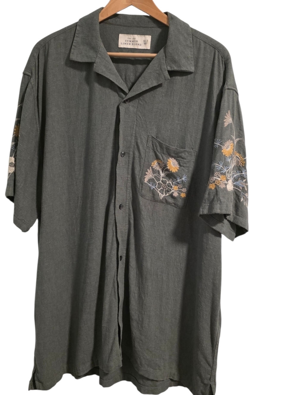 Abercrombie & Fitch Summer Linen Blend Embroided Floral Print In Sage Sz XLT